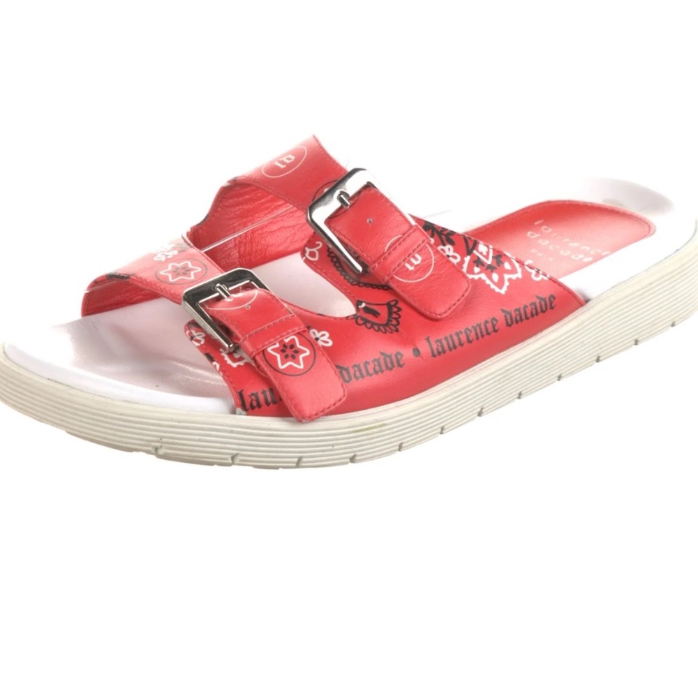 REDUCED LAURENCE DACADE LEATHER PRINTED FLORAL RED / WHITE SLIDES SHOES 37.5